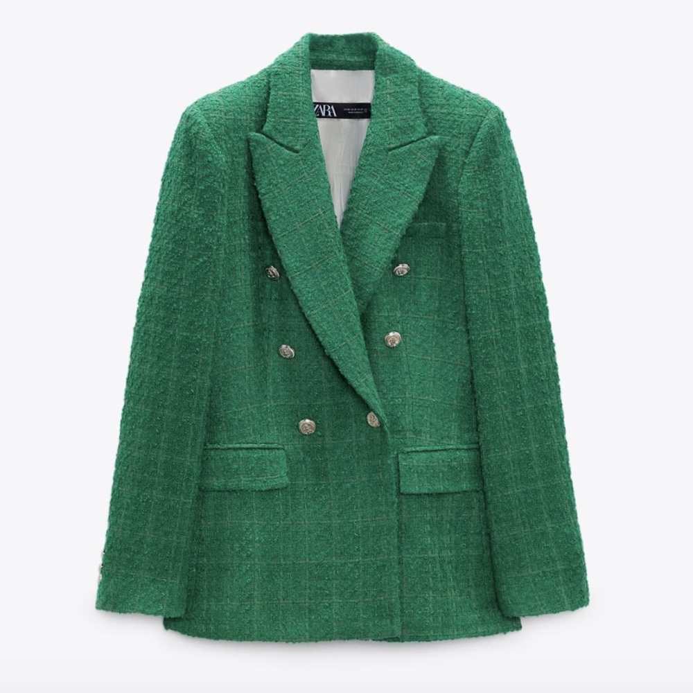 Zara Green Double-Breasted Women's Blazer